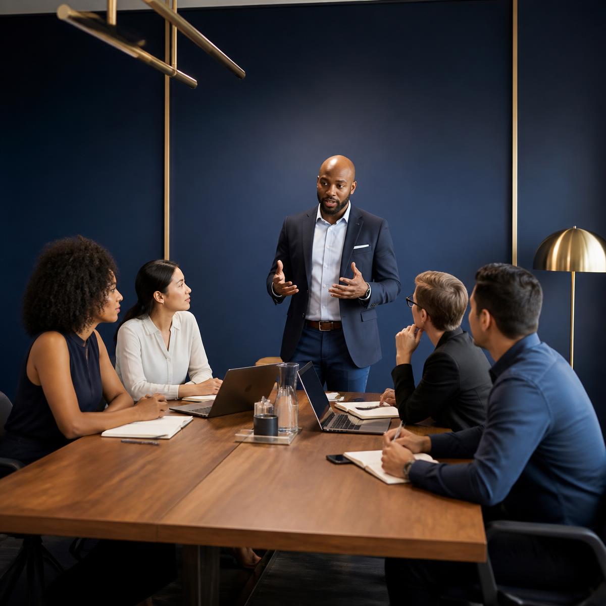 Business coach mentoring a group of entrepreneurs